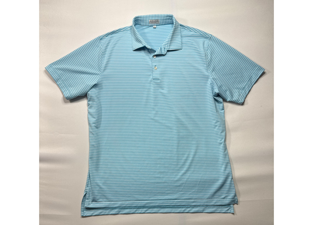 Peter Millar Summer Comfort‎ Men's Short Sleeve Blue Striped Polo Shirt - XL